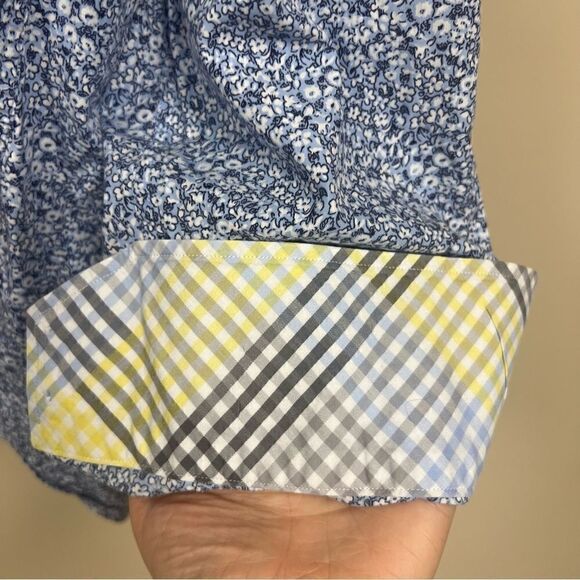 Thomas Dean flowered button down with contrast Sz L - Picture 6 of 7